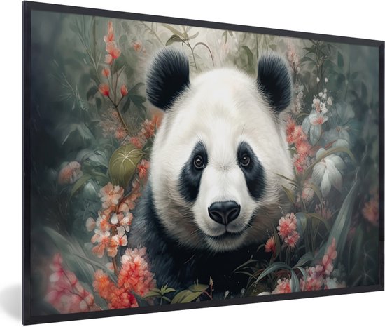 Cadre photo avec affiche - Panda - Animaux sauvages - Fleurs - Nature -  90x60 cm -... | bol.
