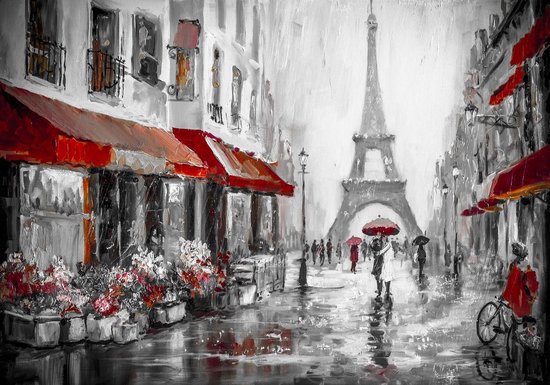 Papier peint photo Peint Intissé - Peinture de Paris et de la Tour Eiffel - Art - 254 x 184 cm