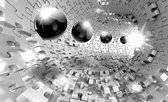 Photo Wallpaper King - Papier peint photo - Balles à travers un tunnel de puzzle 3D argenté - 254 x 184 cm