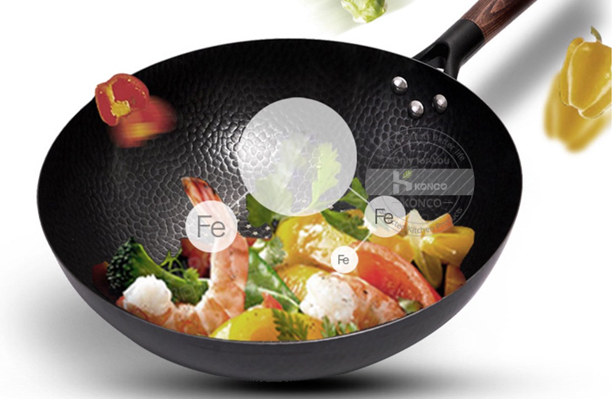 Poêle en fonte de Luxe en fer Pure Wok Pan de cuisson à usage Algemeen 32  cm Batterie