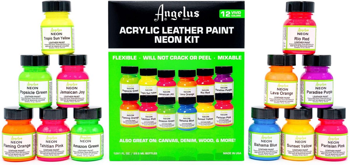 Angelus Leerverf - Neon Kit - 12 kleuren