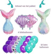 Mermaid Ballonnen - 22 Stuks - De kleine zeemeermin / The Little Mermaid - Verjaardag Versiering / Feestpakket - Ballonnen Set - Kinderfeestje Zeemeermin Thema - Roze ballon - Blauwe ballon - Paarse ballon - Happy Birthday