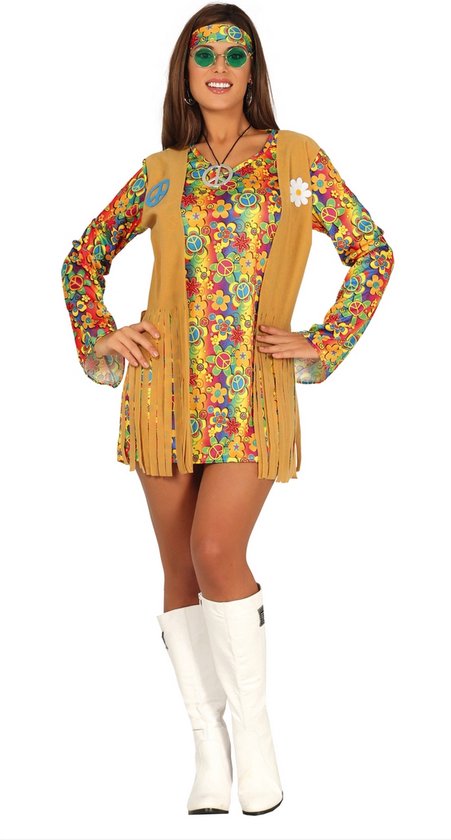 Compleet hippie dames kostuum.