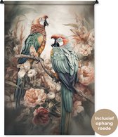 Wandkleed - Wanddoek - Papegaaien - Vogels - Natuur - Bloemen - 90x135 cm - Wandtapijt