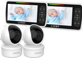 LAKOO-Babyfoon met camera-Beveiligingscamera-Monitor-babyfoon-display-Babyfoon met monitor-Slaapliedjes-set van 2