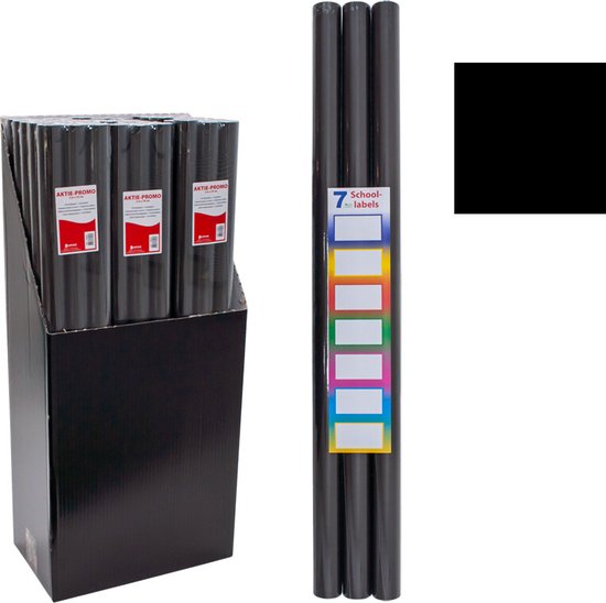 6 Rollen Kaftpapier - Zwart - 14 etiketten - Gekleurde etiketten - 200 x 70  cm -... | bol
