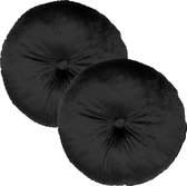 Set van 2 Sierkussens rond - Dutch Decor OLLY - 40 cm - Velvet - Raven - zwart – unikleur – inclusief binnenkussens - gestikt