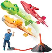 GT Stamp Rocket - Set de fusée de Dinosaurus avec station de lancement de volcan - Ensemble de jeux de Jouets de plein air pour Enfants