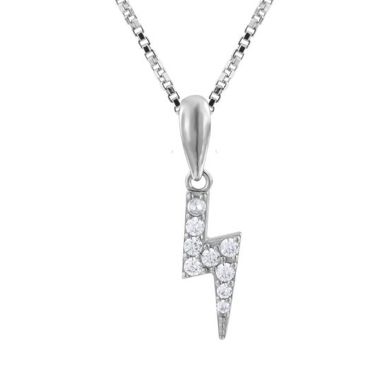 Zilveren ketting dames | Zilveren ketting met hanger, bliksemschicht met kristallen