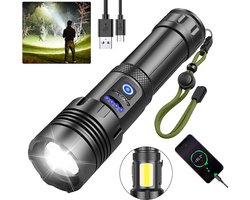 Zaklamp - Led Oplaadbaar - Militaire zaklamp - 100000 Lumen - met 7 Modi - COB Zijlicht - Waterdichte - voor Noodgevallen, Kamperen, Thuis