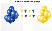 Yellow and Blue party set - 2x vlaggenlijn blauw en geel - 100x Luxe Ballonnen blauw/geel - Festival thema feest party verjaardag gala jubileum