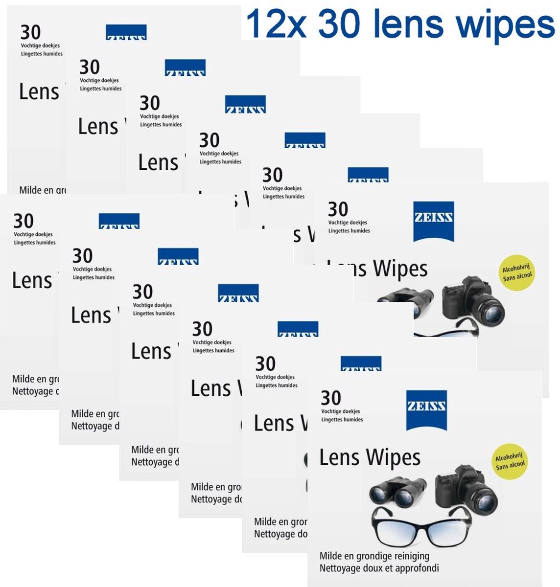 Zeiss - Lens Wipes - 12 pak - 12 x 30 Reinigingsdoekjes - (alcoholfree) - Voordeelverpakking