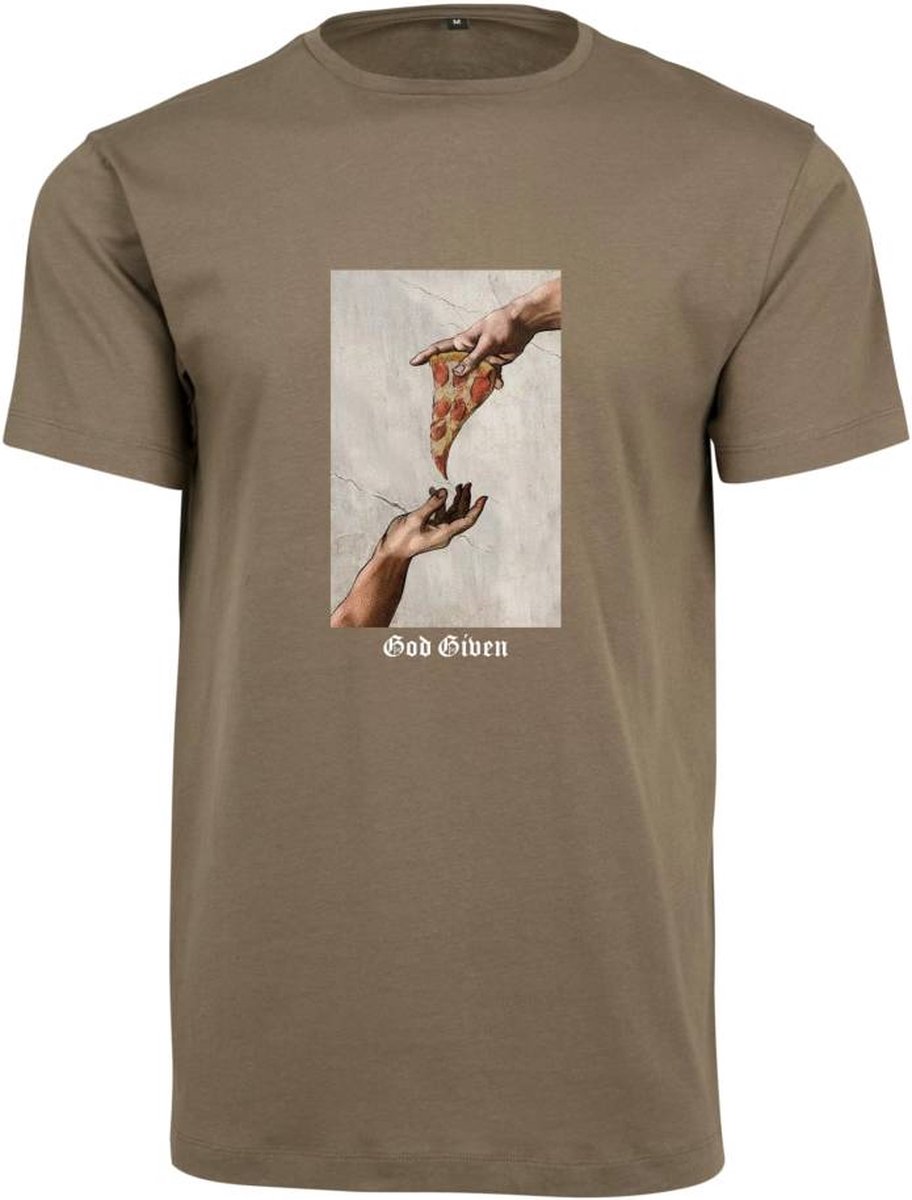 Mister Tee God Given Pizza Heren T-shirt XL Olijfgroen