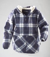 Houthakkersjas heren blauw plaid met capuchon en kunstbont maat M