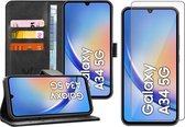 Hoesje geschikt voor Samsung Galaxy A34 - Screen Protector GlassGuard - Book Case Leer Pasjeshouder Zwart & Screenprotector