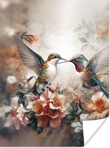 Poster Kolibrie - Vogels - Bloemen - Natuur - 60x80 cm