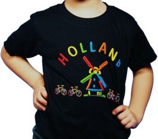 Kinder t-shirt zwart Holland molen | Maat 104