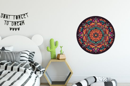 WallCircle - Cercle mural - Cercle mural - Mandala - Fleurs - Hippie - Boho - Oranje - Aluminium - Dibond - 60x60 cm - Intérieur et Extérieur
