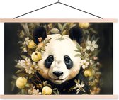 Posterhanger incl. Poster - Schoolplaat - Panda - Pandabeer - Wilde dieren - Natuur - Bloemen - 150x100 cm - Blanke latten