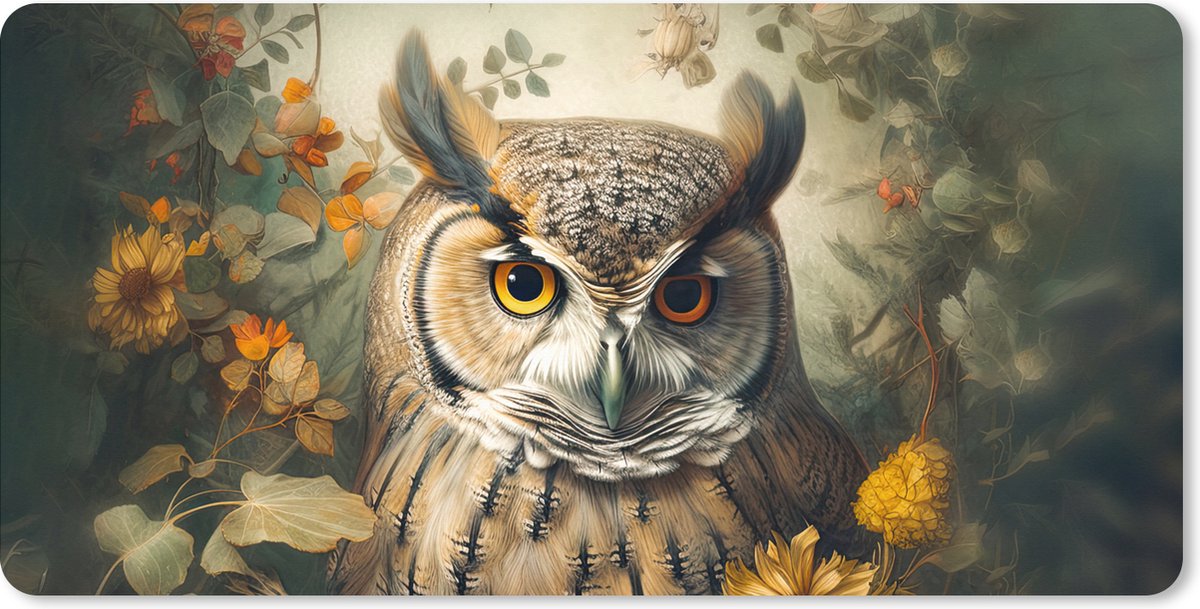Muismat XXL 120x60 cm - Bureau onderlegger - Bureau mat Uil - Vogels - Bloemen - Natuur - Bureaumat - Gaming mousepad xl - Bureaulegger groot - Computer deskmat