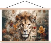 Affiche scolaire - Lion - Animaux sauvages - Plantes - Affiche textile - Décoration murale - Salon - 60x40 cm - Décoration chambre - Affiche école
