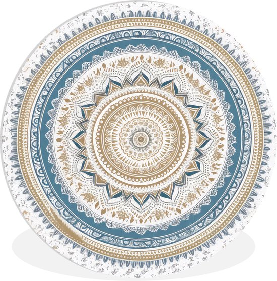 WallCircle - Wandcirkel 90x90 - Mandala - Blauw - Bohemian - Wit - Design - Ronde schilderijen woonkamer - Wandbord rond - Muurdecoratie cirkel - Kamer decoratie binnen - Wanddecoratie muurcirkel - Woonaccessoires