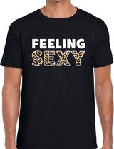 Feeling sexy tekst t-shirt zwart voor heren panterprint L