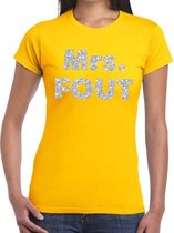 Mrs. Fout zilver glitter tekst t-shirt geel dames XS