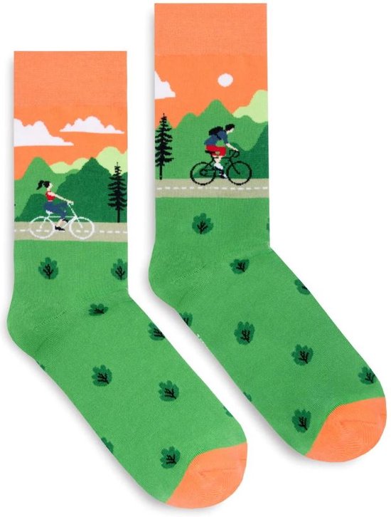 Herensokken - leuke sokken met fiets afbeelding - fun sokken - maat 42/46