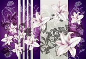 Fotobehang - Vlies Behang - Bloemenpatroon van Lelies - Paars - 254 x 184 cm