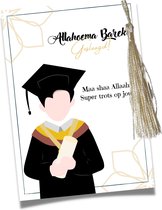 Geslaagd - Wenskaarten - incl. Tassel - Kwast - Diploma - Felicitatie - School - Kaart - Uitreiking - Jongen - Islamitisch