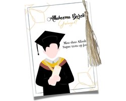 Geslaagd - Wenskaarten - incl. Tassel - Kwast - Diploma - Felicitatie - School - Kaart - Uitreiking - Jongen - Islamitisch Geslaagd - Wenskaarten - incl. Tassel - Kwast - Diploma - Felicitatie - School - Kaart - Uitreiking - Jongen - Islamitisch