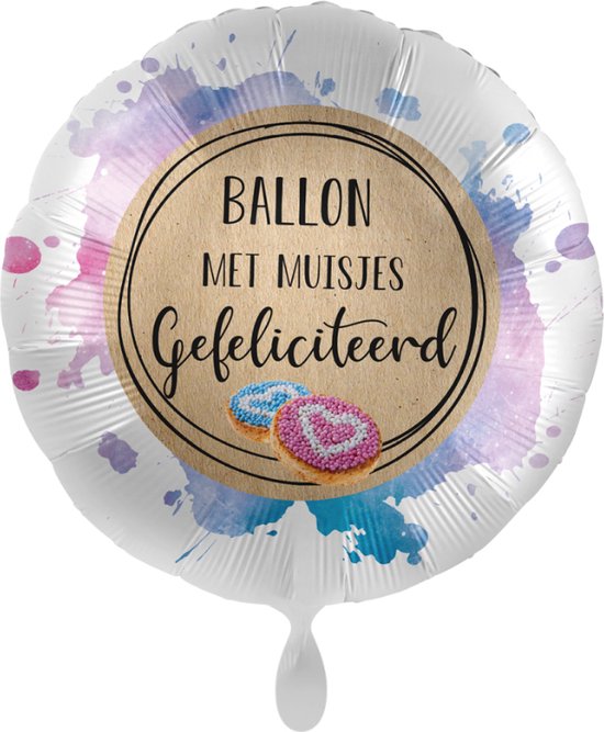 Folieballon - Ballon met muisjes Gefeliciteerd