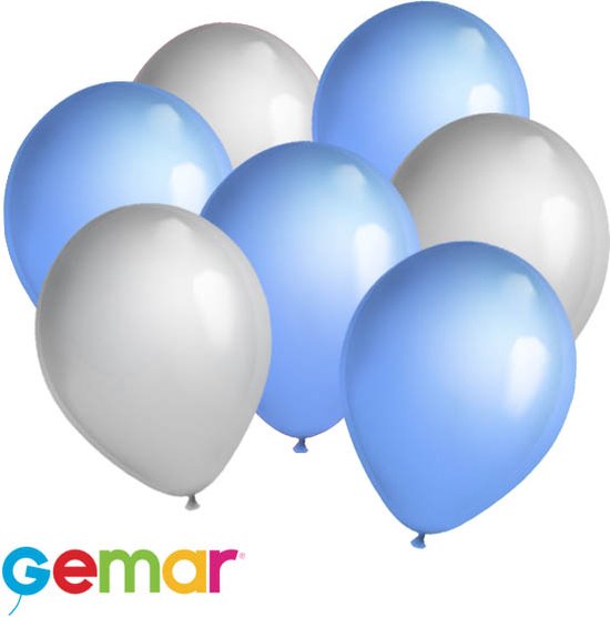 30 ballonnen Zilver en Licht blauw (Ook geschikt voor Helium)