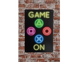 Game on - Gamer decoratie - Metalen wandbord - Gaming - Game room accessoires - Tekstbord - Game decoratie slaapkamer - 20 x 30cm - Cave & Garden