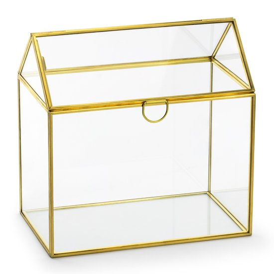 PartyDeco Sieradenbox/juwelenkistje - goud - glas - Sieradendoos - Juwelendoos 13 x 21 cm