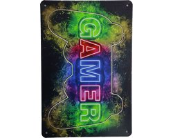 Gamer - Gameroom - Metalen wandbord - Gameroom accessoires - Wandborden – Gaming - Tekstbord - Metal sign - Game room decoratie - 20 x 30cm - Cave & Garden