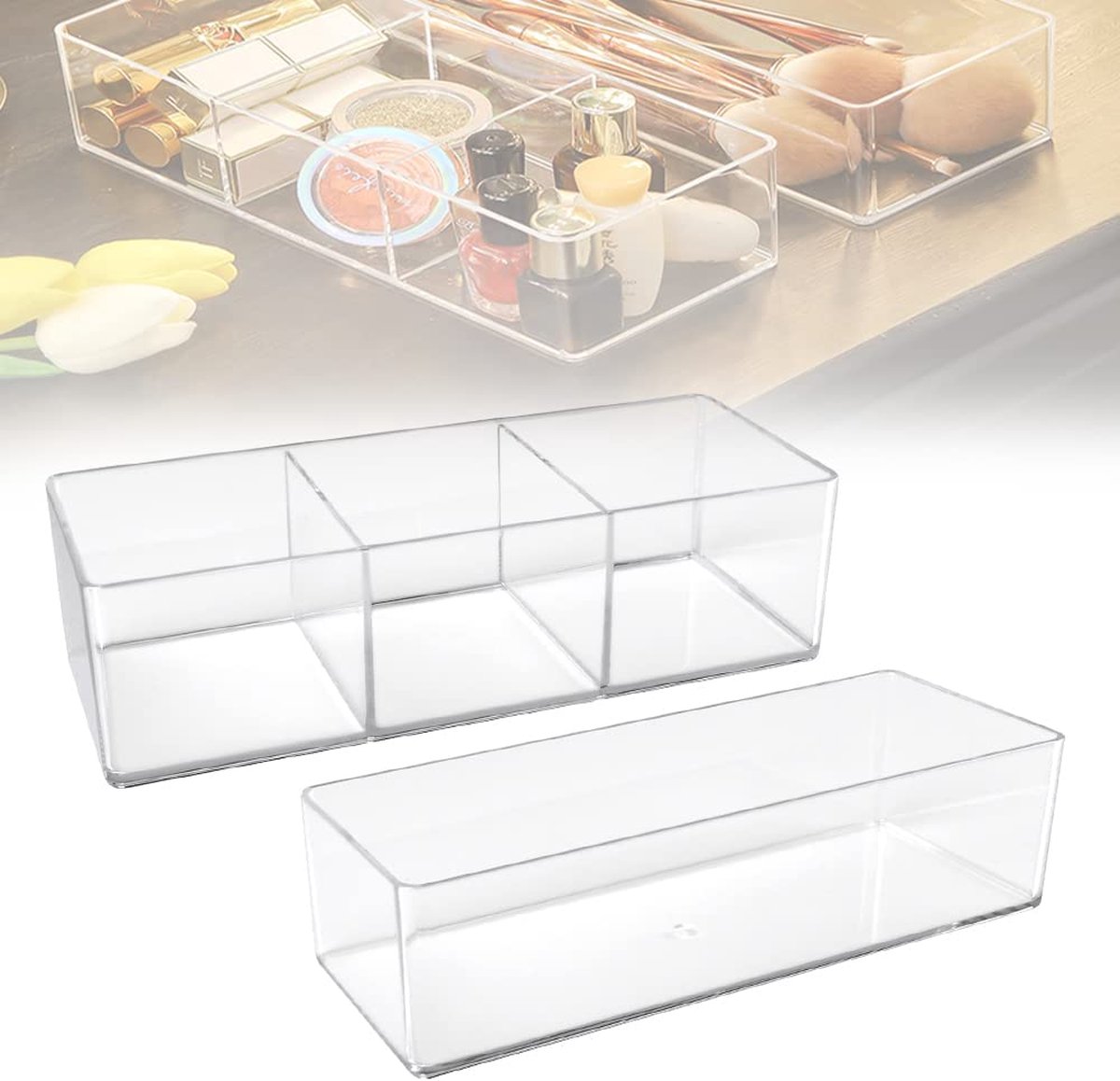 Goedkoopste Set van 2 Cosmetische Organizer Make-up Opbergdoos Lade Box Gemaakt van Kunststof Lade Divider Acryl Cosmetische Doos Make-up Opslag voor Dressoirs Slaapkamer Kaptafel