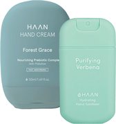 HAAN Hand Sanitizer Hand Spray Purifying Verveine & Hand Cream Forest Grace - Set de 2 Pièces - Pack Duo- Rechargeable