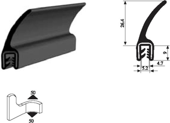 Foto: Vrr u profiel klemprofiel rubber randbescherming 1 3 mm met lip 008 per 5 10 of 50 meter