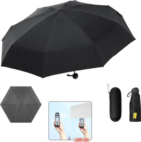 TDR--Opvouwbare Paraplu -Windproof-Zonbescherming Anti-Uv UPF50 + met gratis Reisetui-zwart
