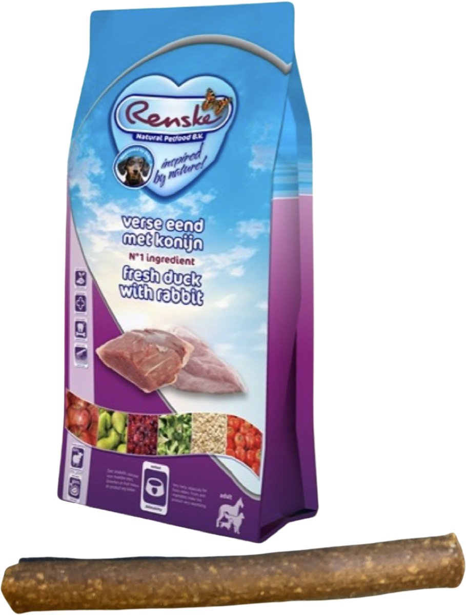 Renske - Super Premium Eend en Konijn - 12 KG - Hondenvoer + Gratis Snack
