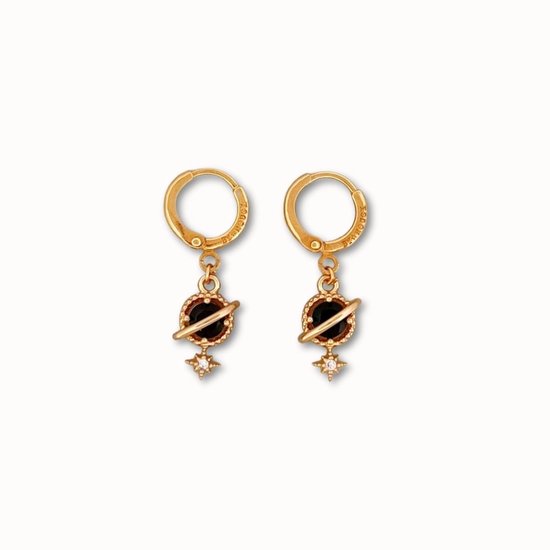 ByNouck Jewelry - Set de Boucles d'oreilles Onyx Spaceship - Bijoux - Boucles d'oreilles pour femme - Plaqué or - Zwart - Boucles d'oreilles