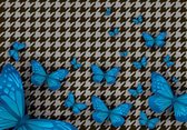 Fotobehang - Vlies Behang - Turquoise Vlinders op Patroon - 312 x 219 cm