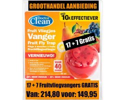 Dr Clean Fruitvliegvanger – Natuurlijke Lokstof – Fruitvliegjes Bestrijden – Veilig & Natuurlijk – Keuken Hygiëne –Fruitvliegjes val - 17+7 Gratis