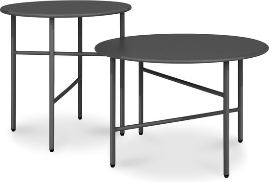 bomoe Finn - Set de 2 Tables d'appoint Rondes en Métal Zwart - Plateau de Table Ø 44cm & Ø53cm Résistant aux Rayures - Table Basse Stable et Légère pour Intérieur & Extérieur
