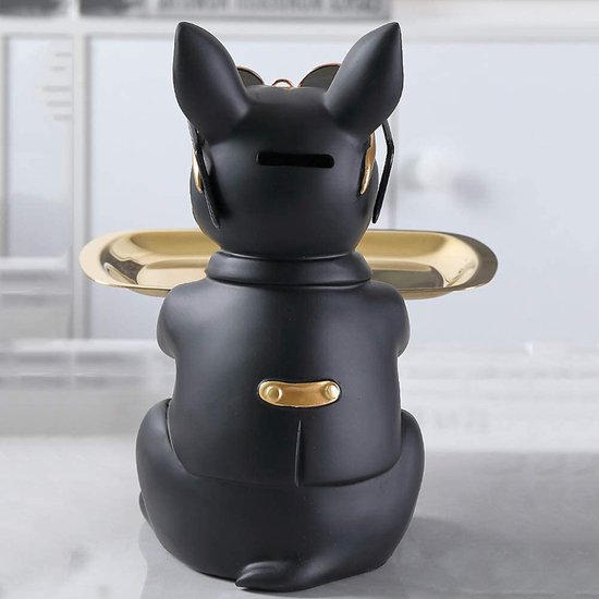 Statue de Bulldog en Résine Artisanale - Plateau de Rangement pour Clés