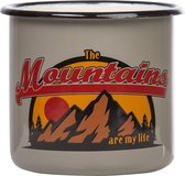 Mug émaillé The Mountains Are My Life 330 ml mug de camping avec dicton, mug de randonnée, gris