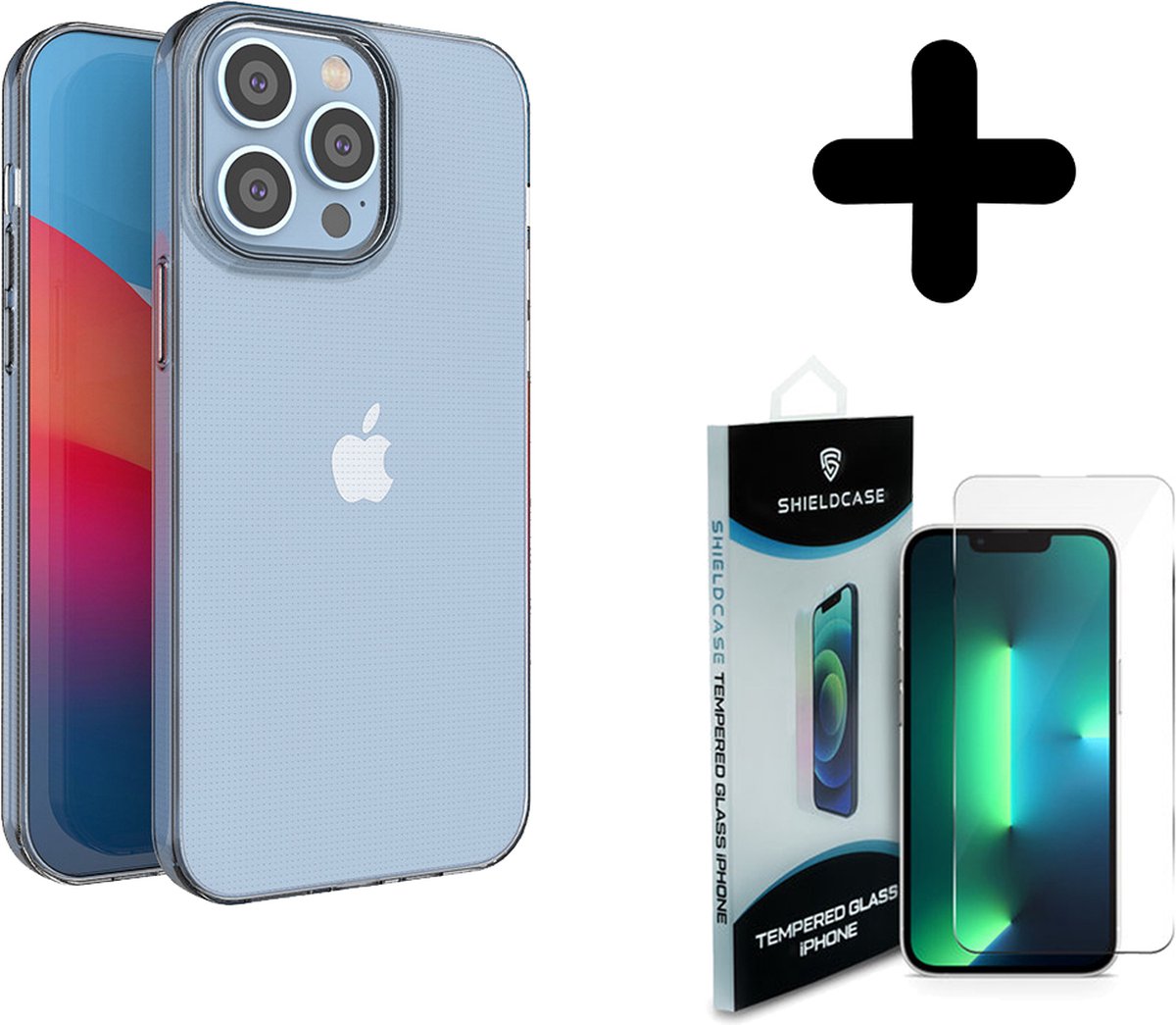 Ceezs geschikt voor iPhone 14 Pro Max ultra thin siliconen hoesje (transparant) + ShieldCase screenprotector - beschermglas iPhone bescherming - iPhone case bescherm hoesje + Screenprotector
