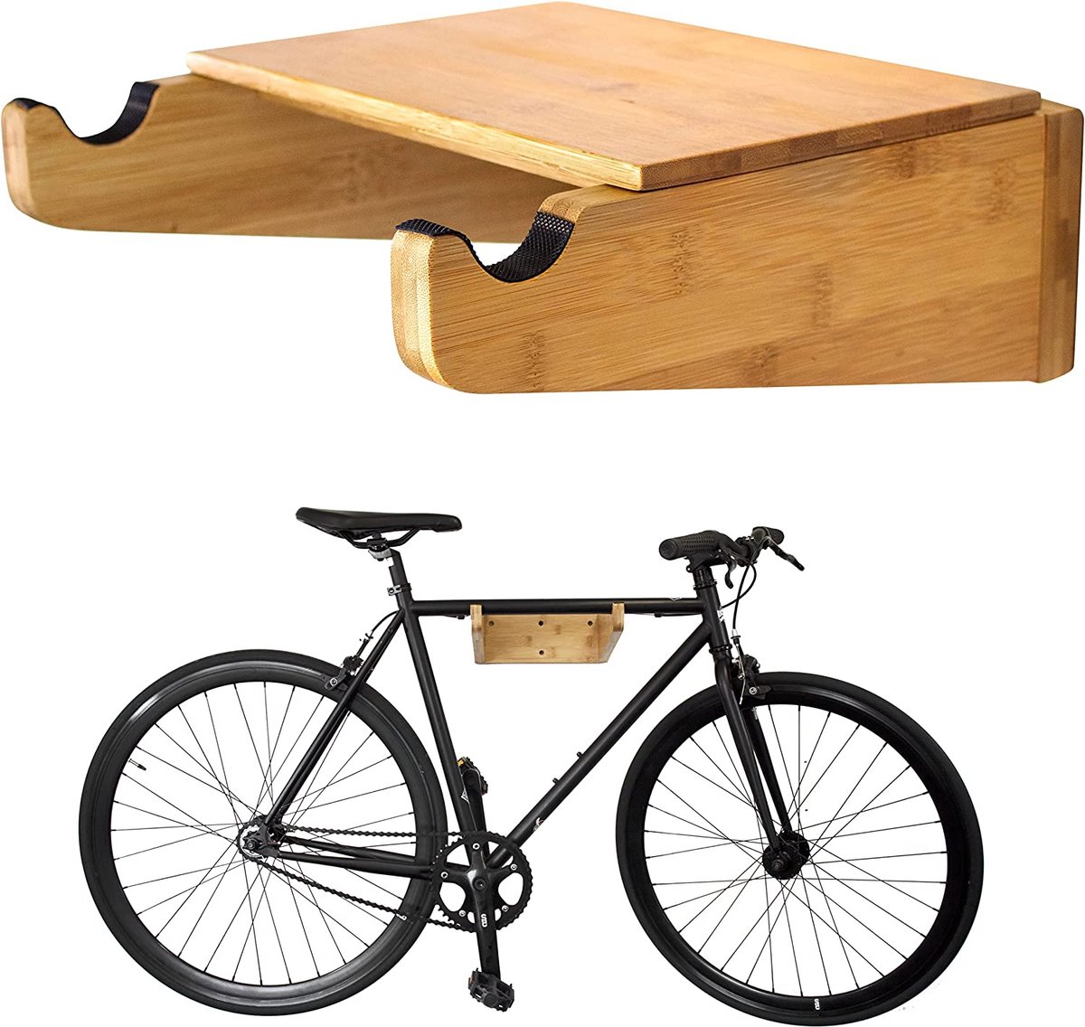 Support Mural Pour Vélo Avec étagère Et 8 Crochets – Gain De Place, Supporte 30 Kg, Pour VTT, Vélo De Route Ou électrique